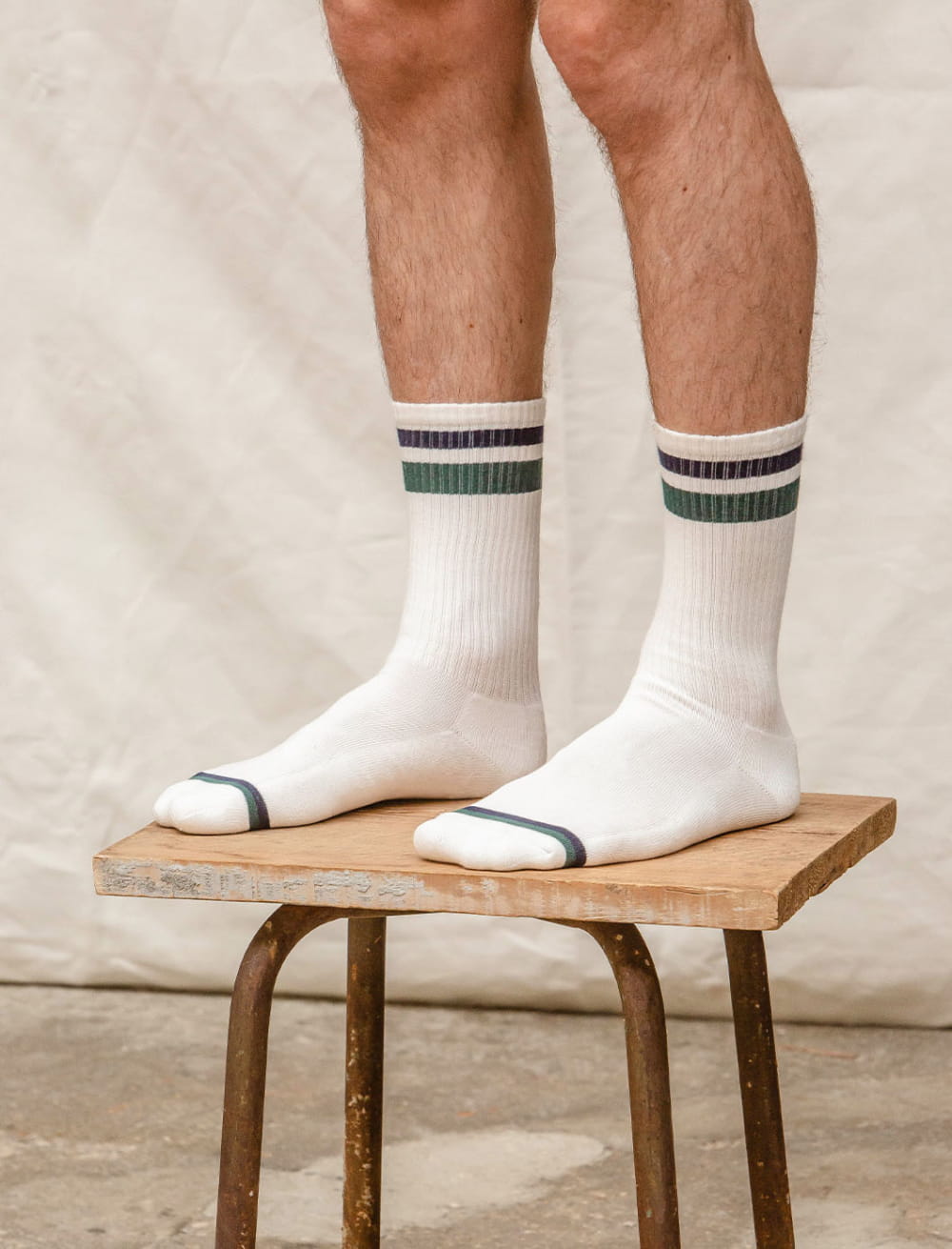 Chaussettes de Sport pour Homme à Rayures Blanc, Marine et Vert