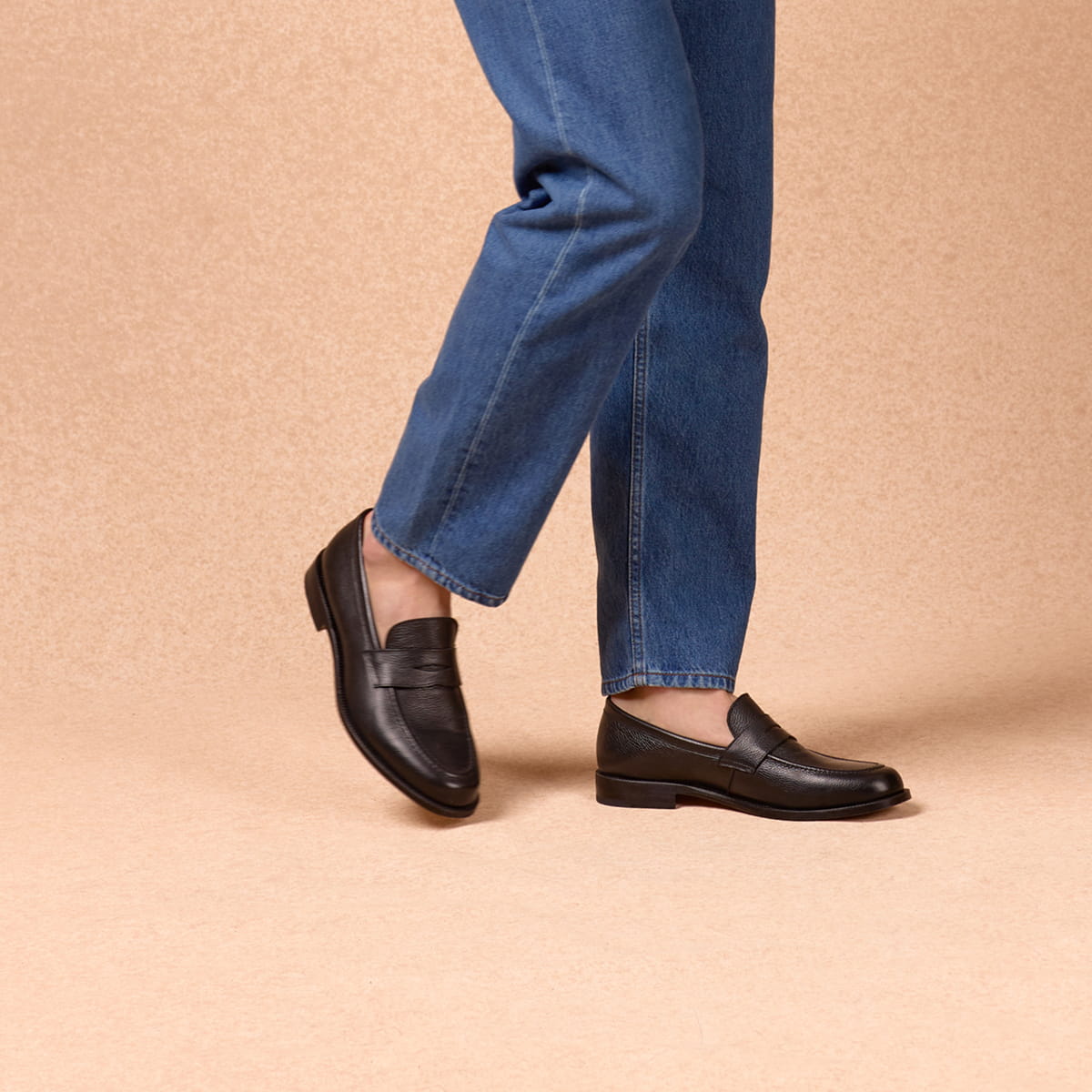 mocassins en cuir grainé noir pour homme