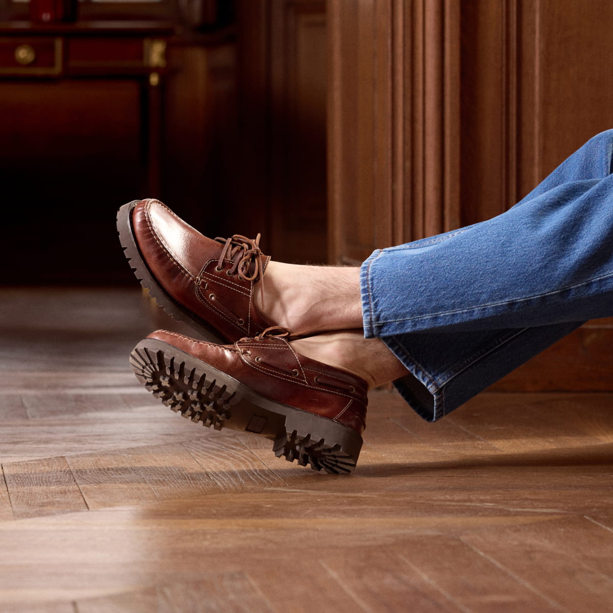 chaussures bateau en cuir bourgogne pour homme