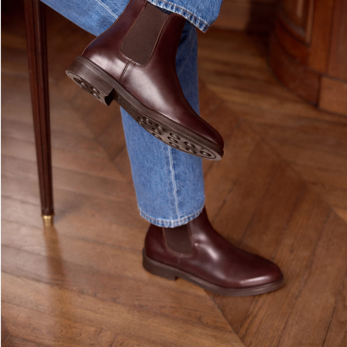 chelsea boots en cuir bourgogne pour homme