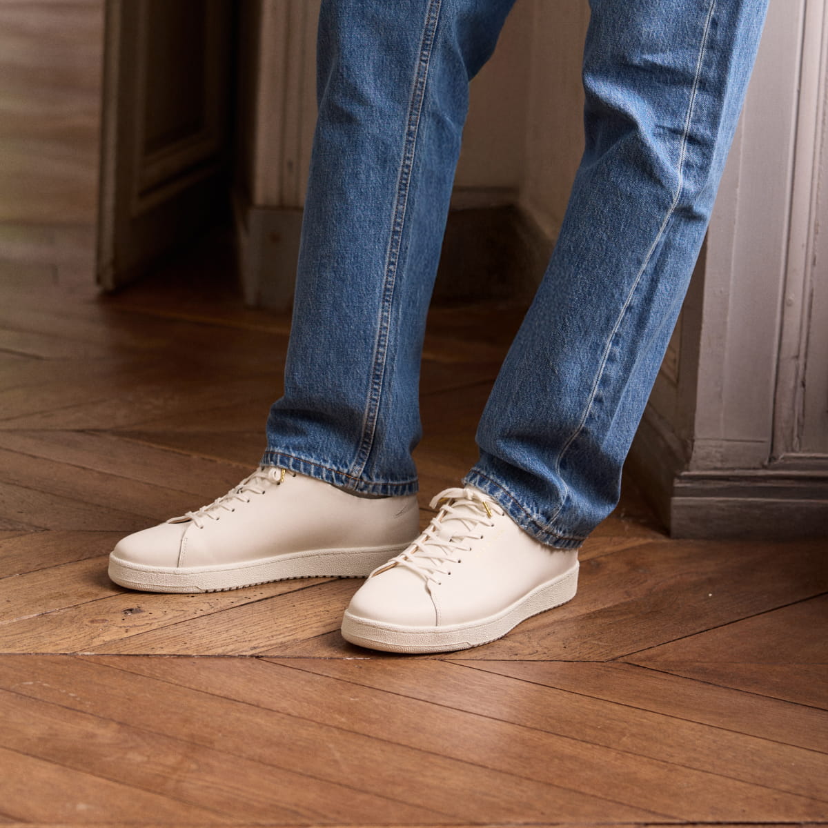sneakers en cuir blanc et havane pour homme