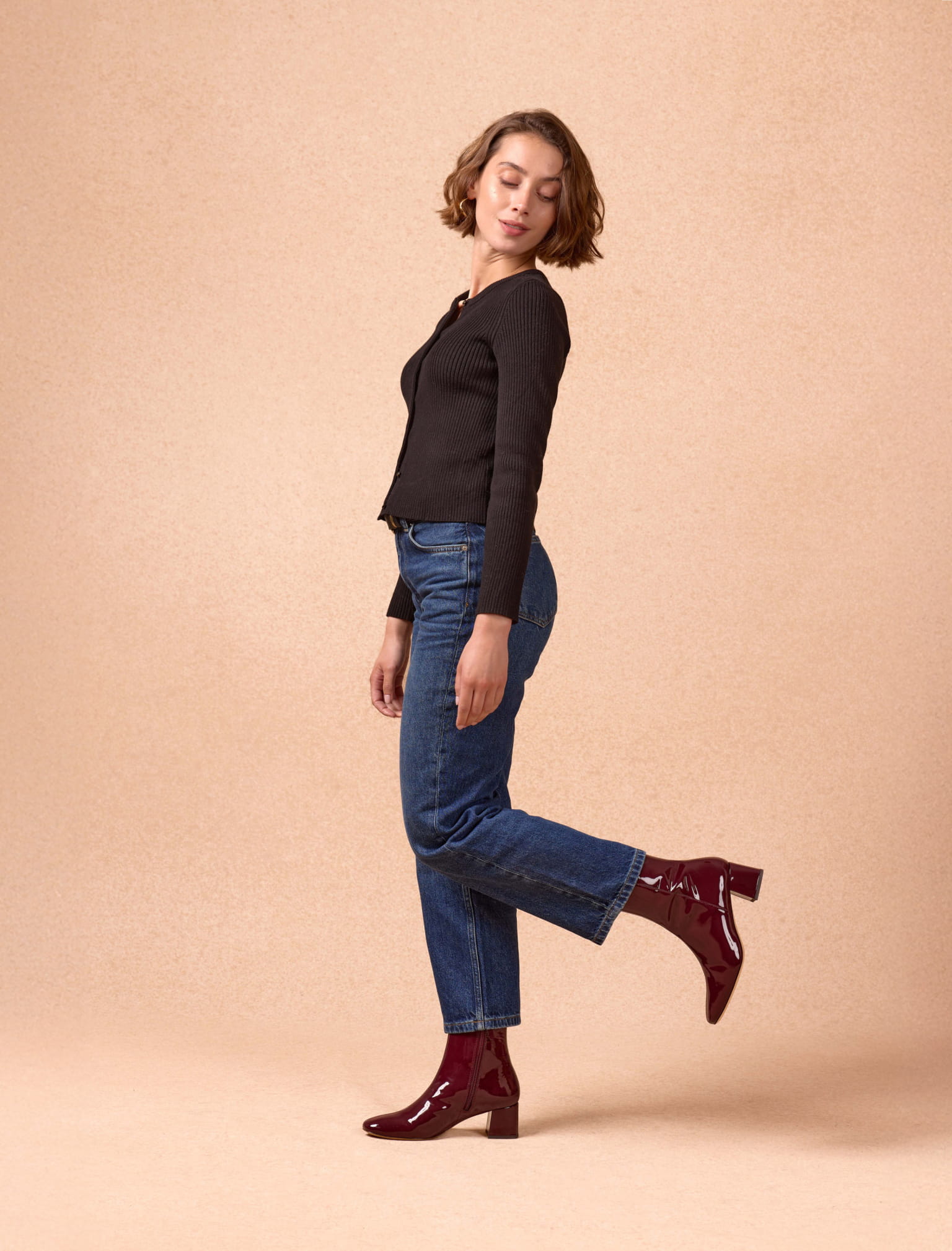 Bottines à Talons pour Femme Aubergine Verni Modèle Albane