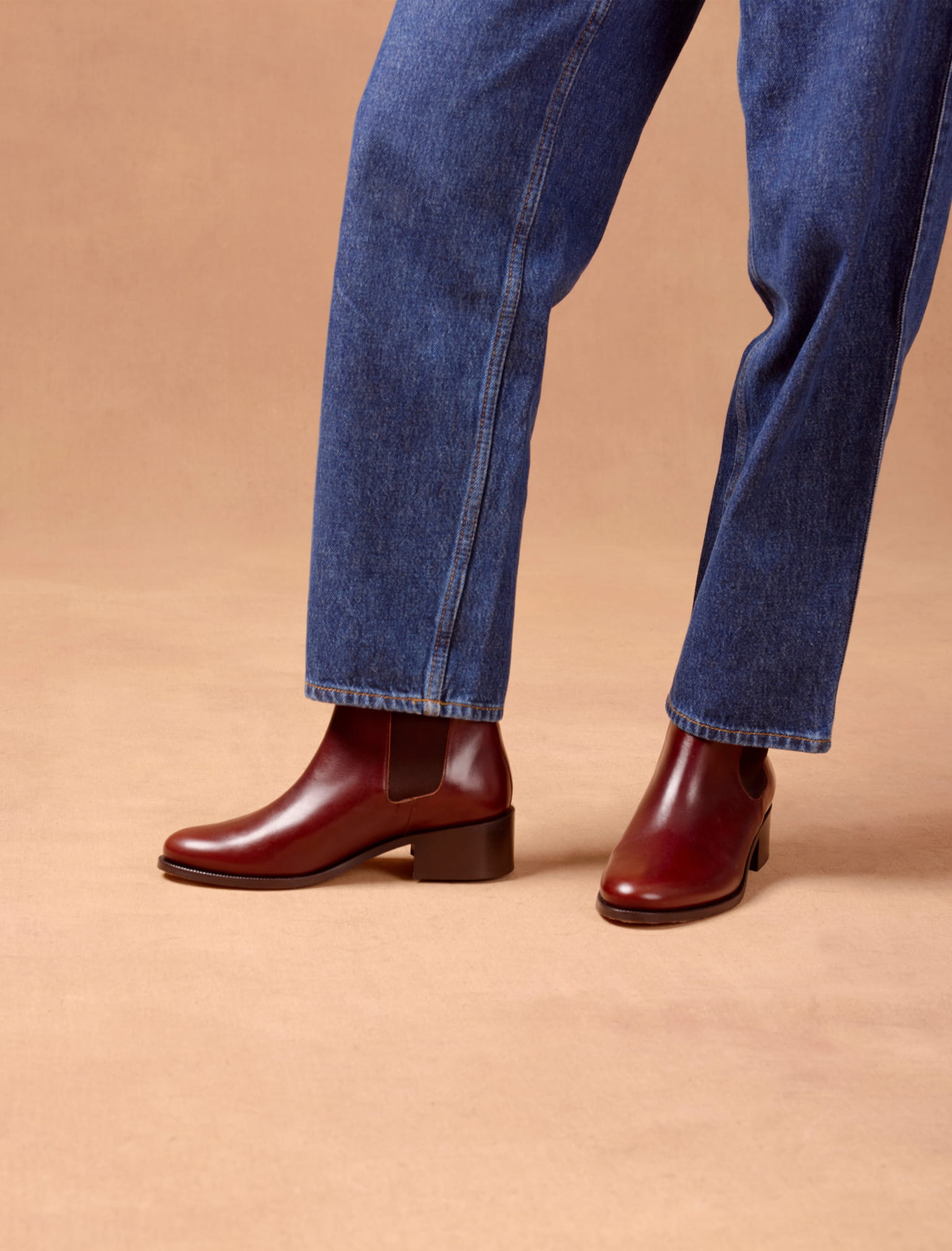 Bottines Boots en Cuir Lisse Bourgogne Modèle Amy