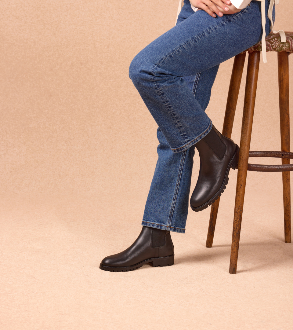 black leather Chelsea boots for women