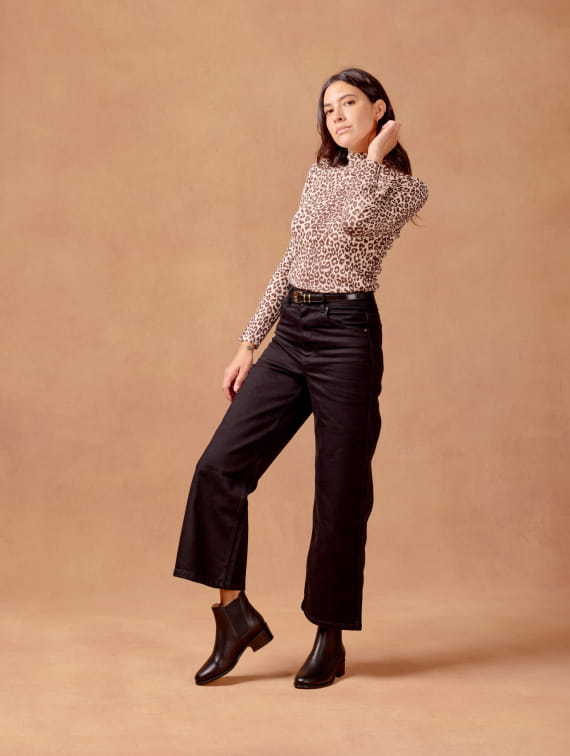 bottines à petits talons en cuir noir pour femme