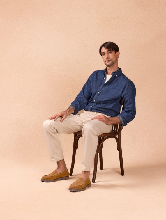 mocassins en cuir marron pour homme à semelle crantée