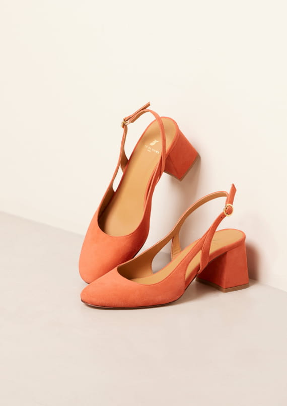 sandales à talons en cuir orange pour femme