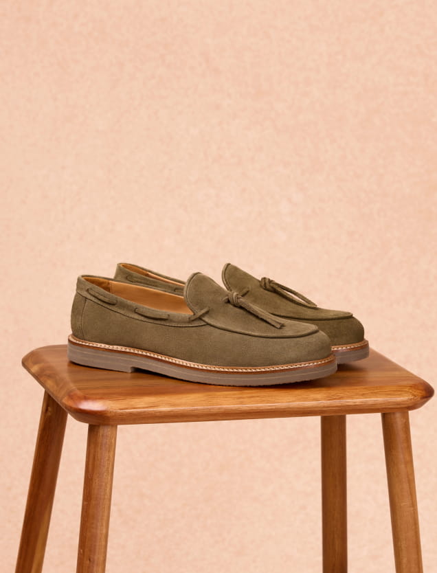 green suede moccasins for men