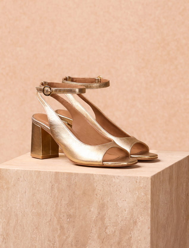 sandales à talons dorées pour femme