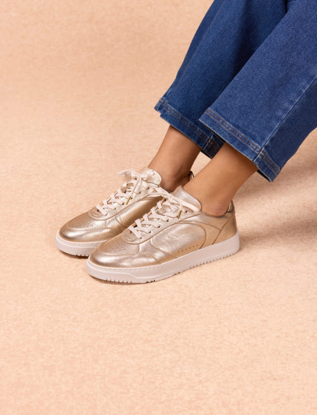 women's golden leather sneakers