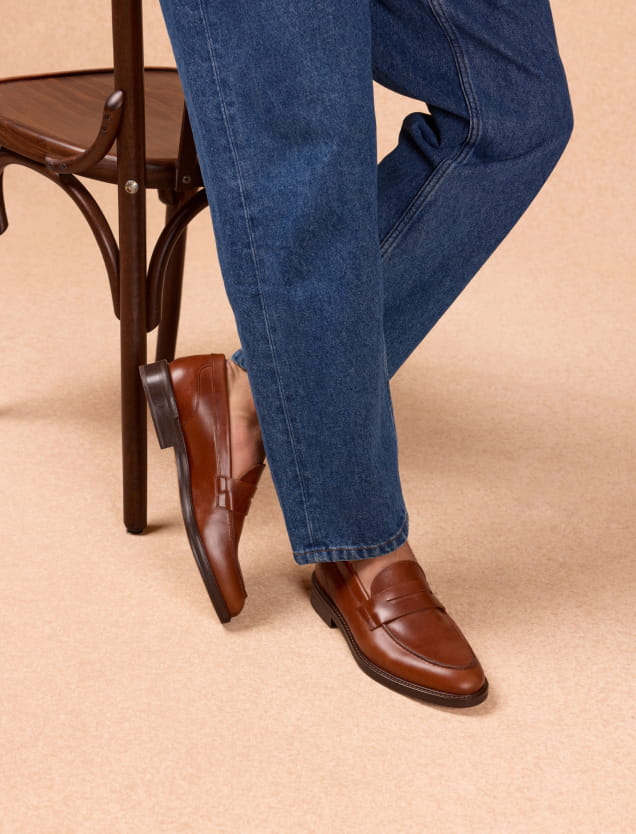 havannafarbene Ledermokassins für Männer