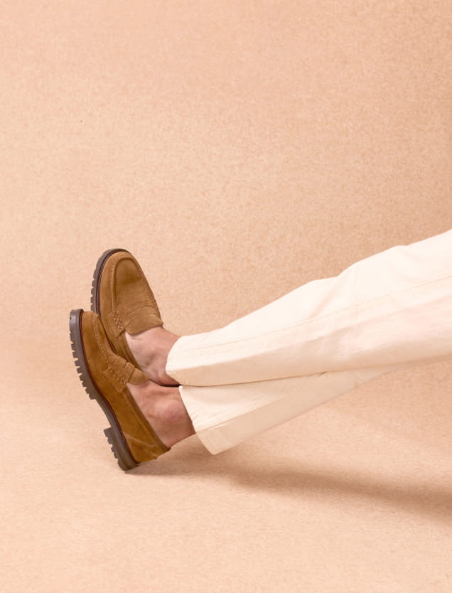 mocassins en cuir camel pour homme