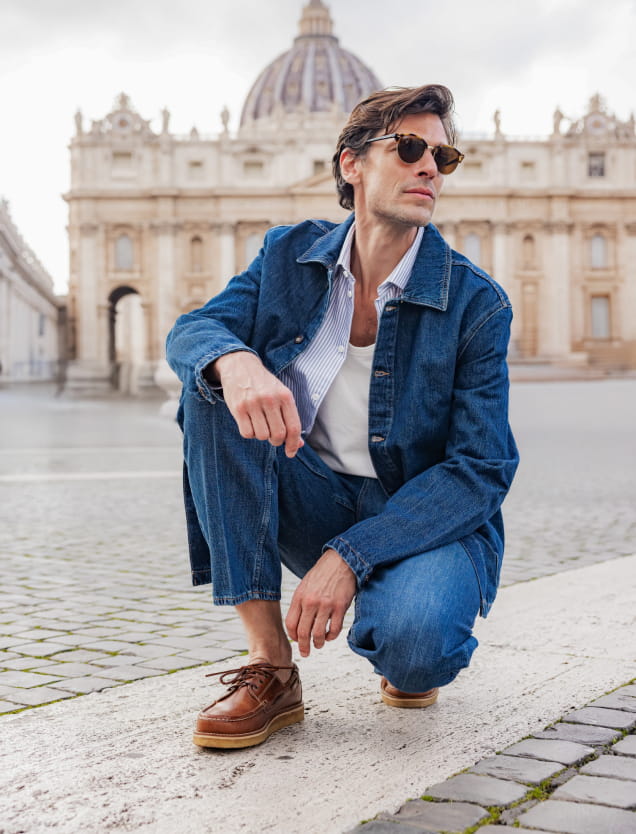 chaussures bateau en cuir havane pour homme