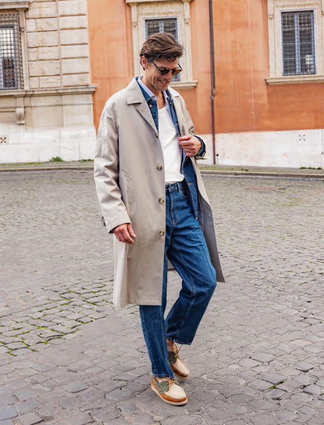 grüne und tabakfarbene Bootsschuhe aus Leder für Männer