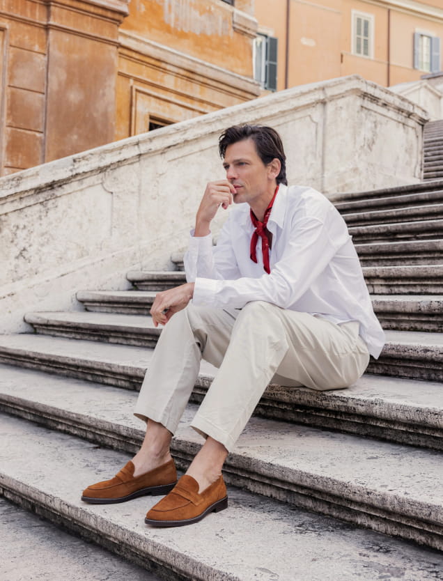 mokassins aus tabakfarbenem leder für herren