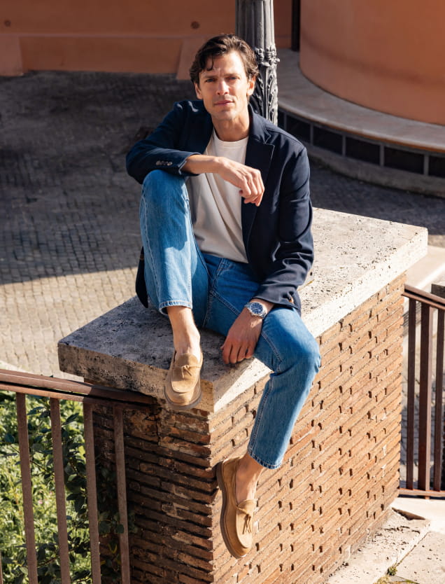 sandfarbene Ledermokassins für Männer