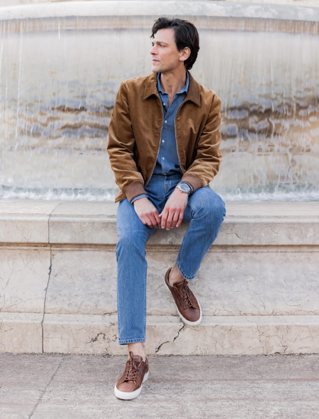 sneakers en cuir havane pour homme