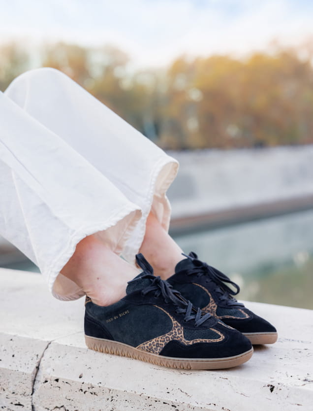 black leather and leopard sneakers for women