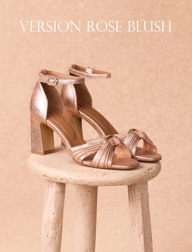 sandales à talons rose blush en cuir pour femme