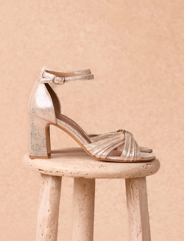 golden leather sandals for women