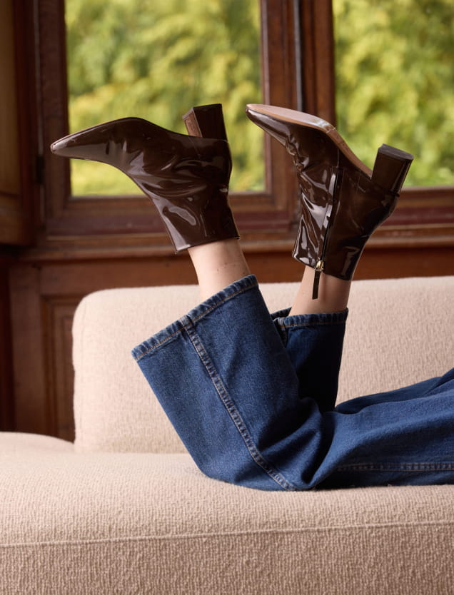 women's patent leather heeled ankle boots