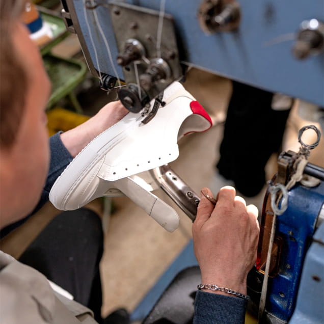 assembly of pieces of leather for making white shoes