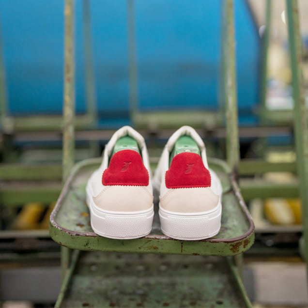 assembly of pieces of leather for making white shoes