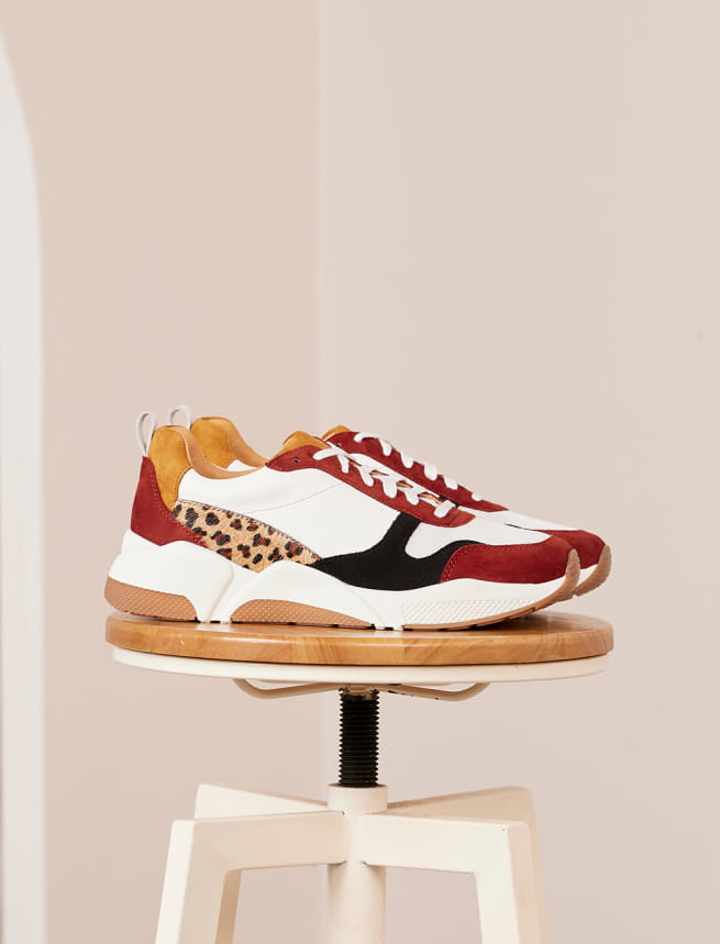 Thelma lace-up sneakers in leopard-print goatskin