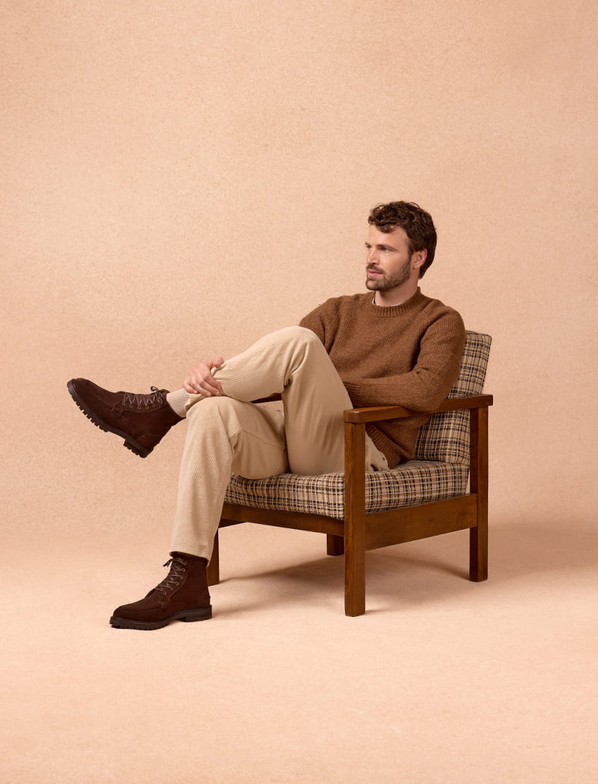 combat boots en cuir brun pour homme