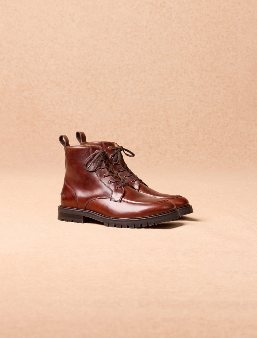 combat boots en cuir bourgogne pour homme