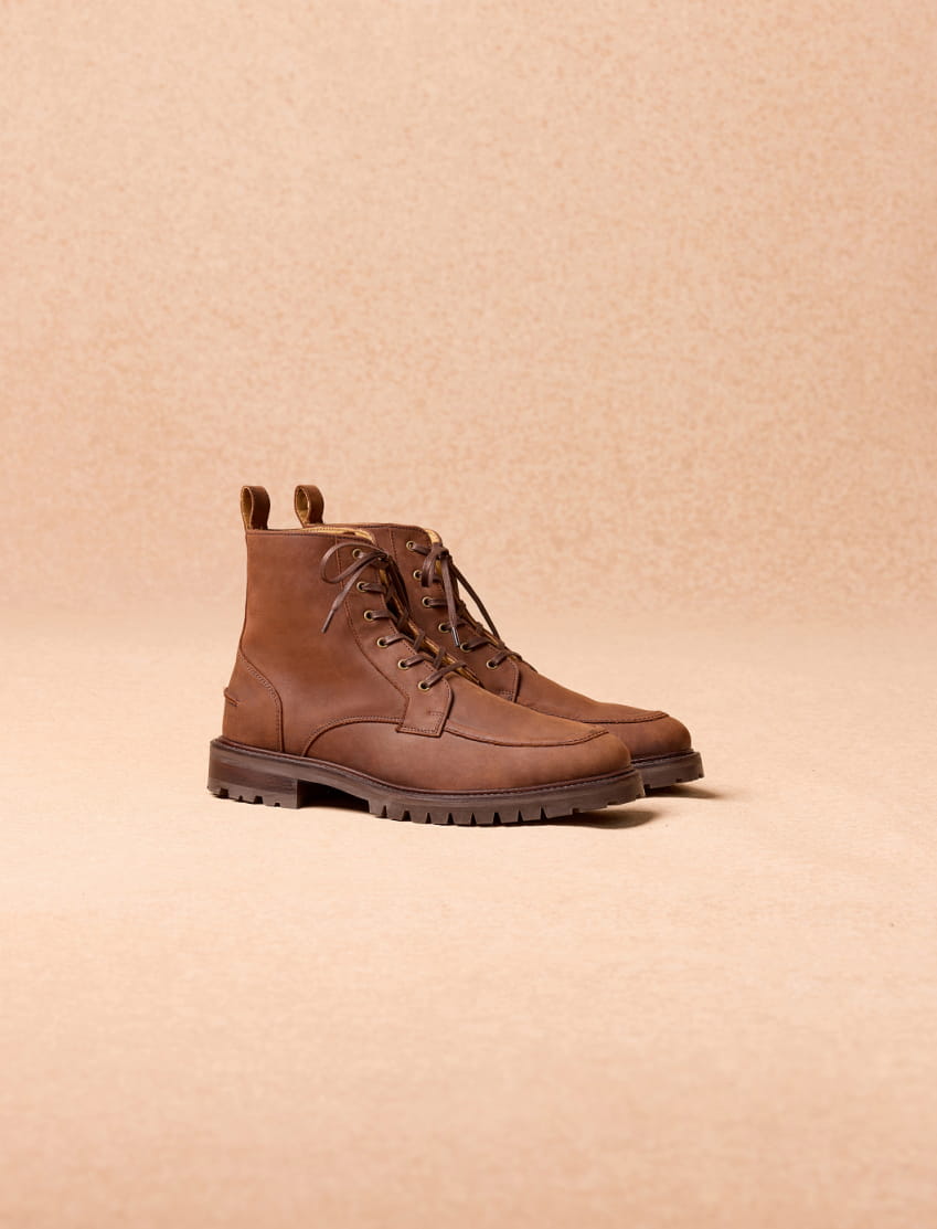 combat boots en cuir marron pour homme