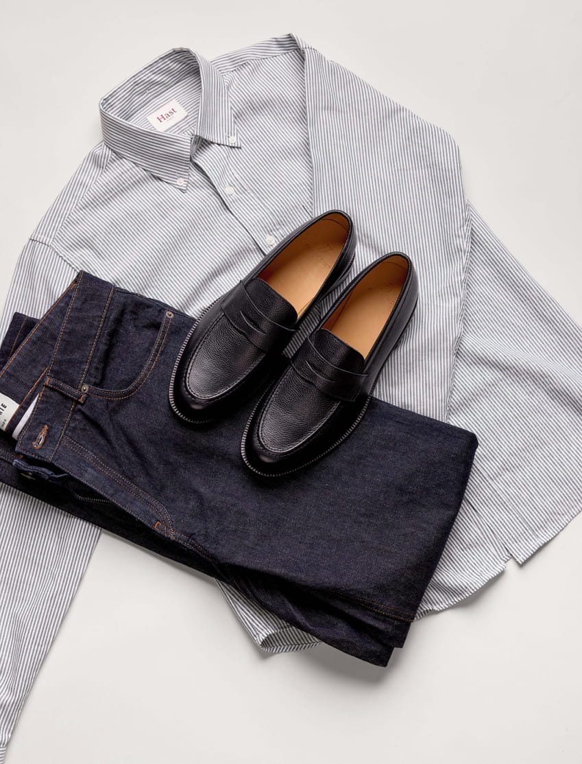 mocassins en cuir grainé noir pour homme