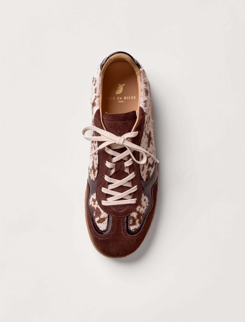 Sneakers aus Leder mit Kuhmuster für Damen