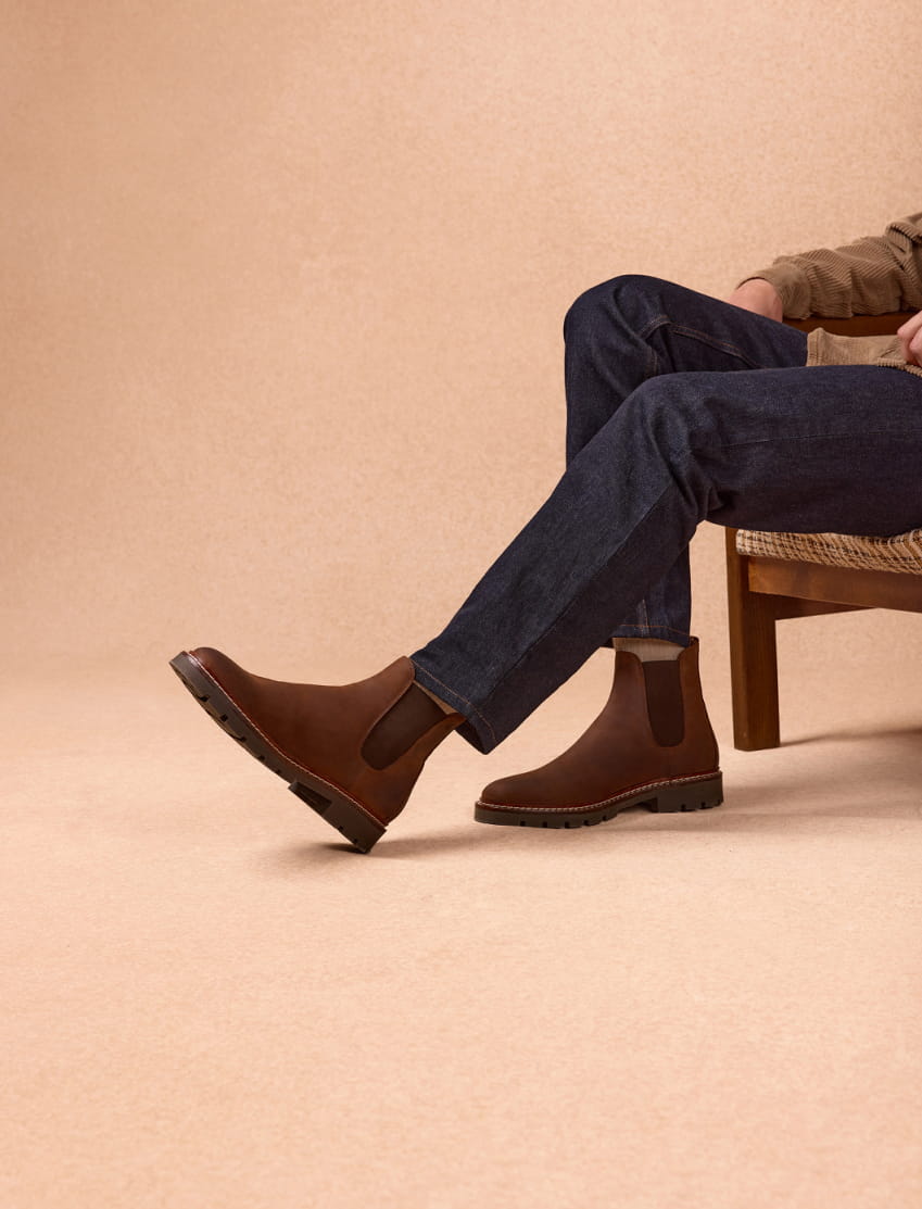 chelsea boots en cuir marron pour homme