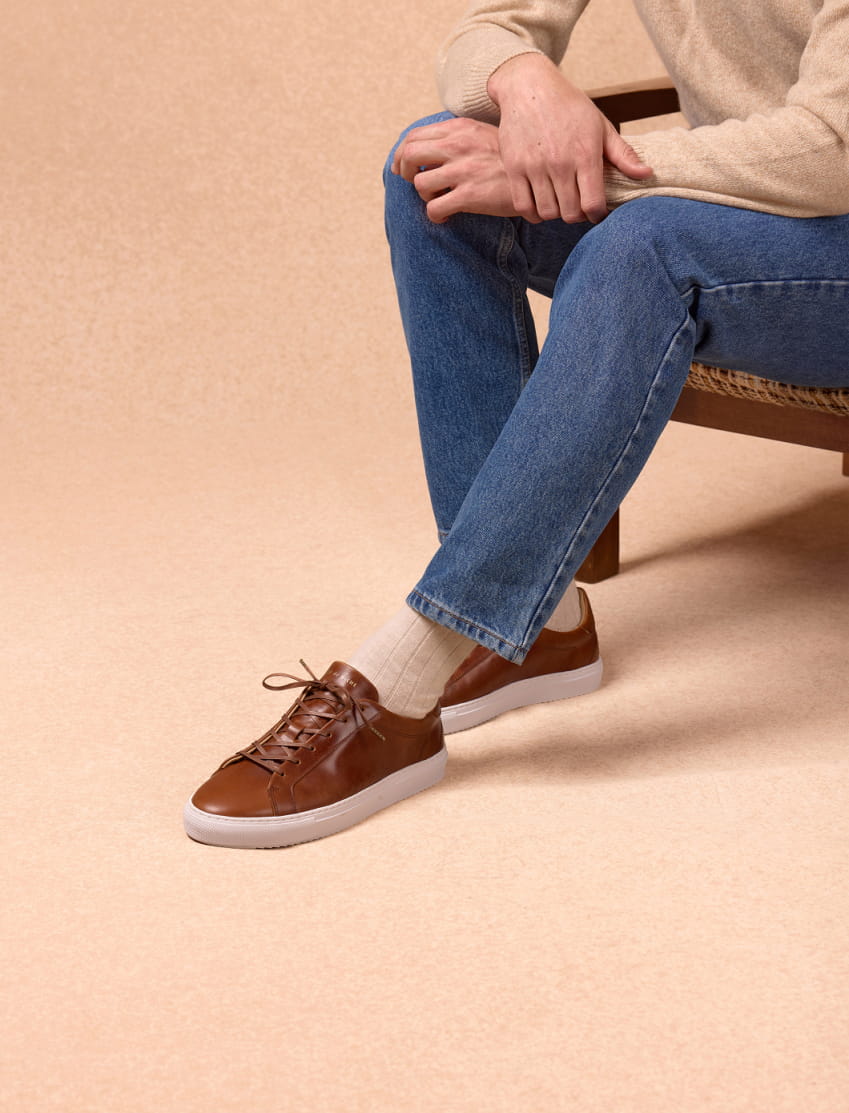 sneakers en cuir havane pour homme