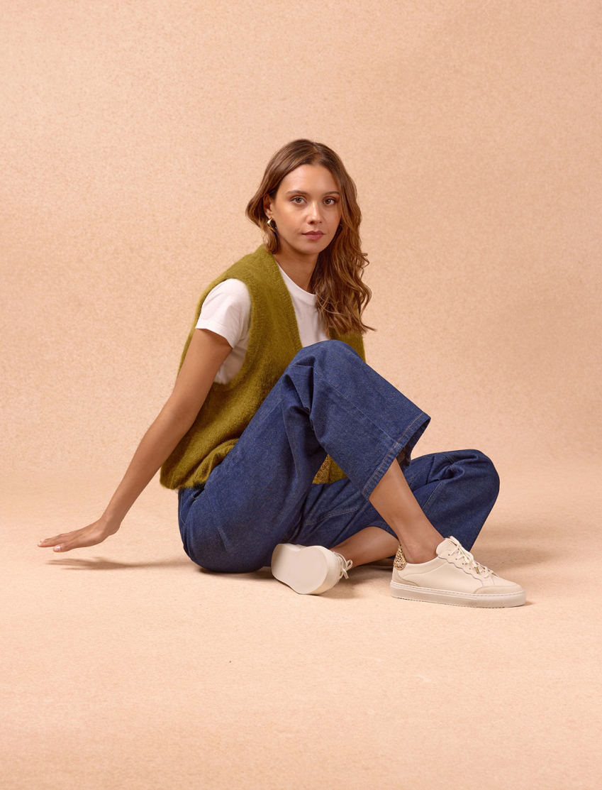 Sneakers aus weißem und goldenem Leder für Damen