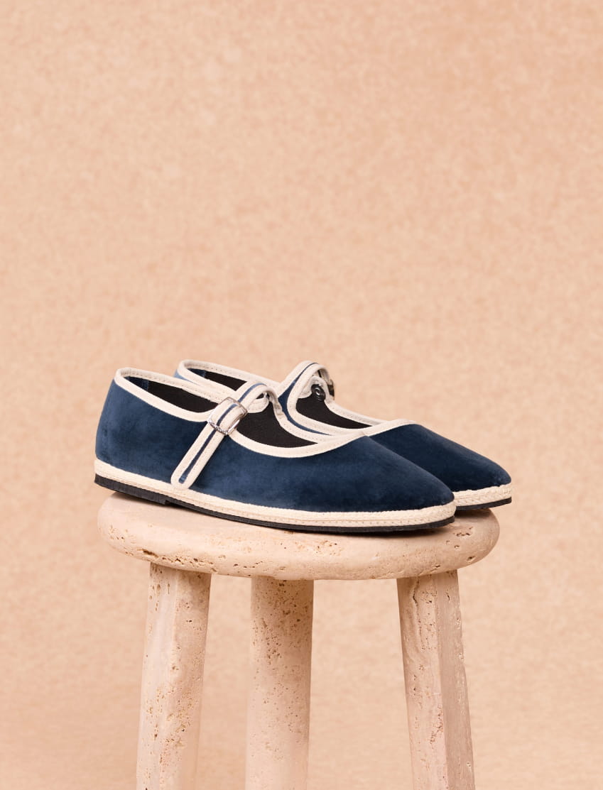 blue velvet ballerinas for women
