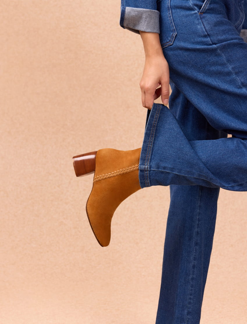 bottines en cuir camel pour femme