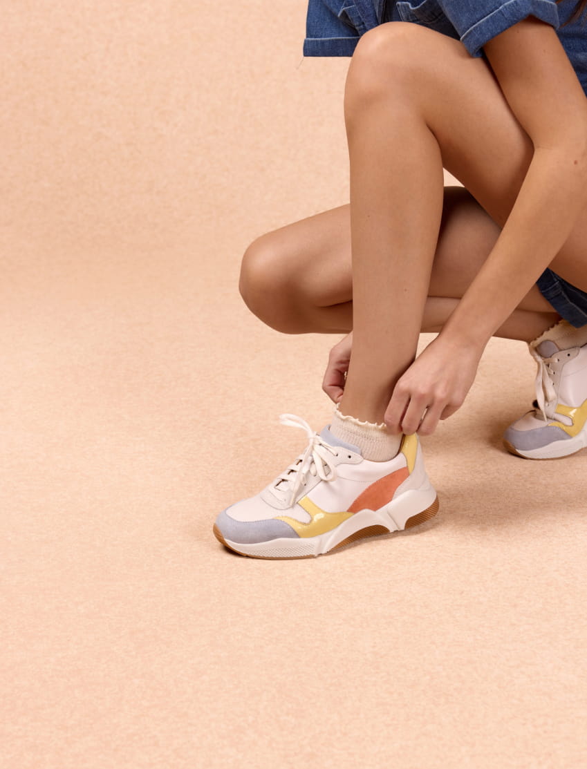 white and pastel leather sneakers for women