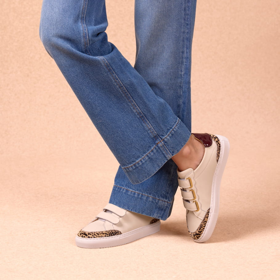 White and purple leather sneakers for women