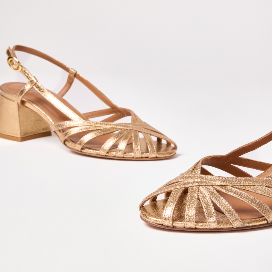 sandales à talons doré en cuir pour femme