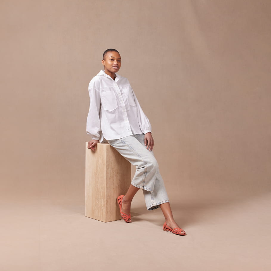 sandales plates orange en cuir pour femme