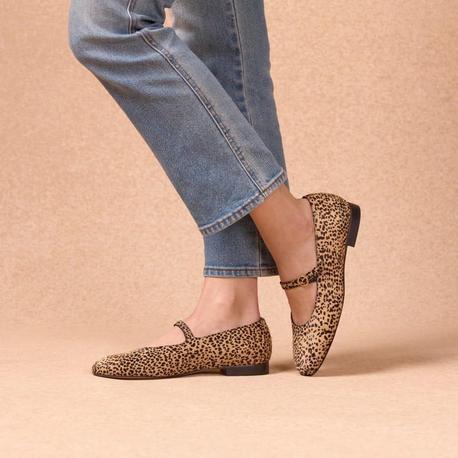 leather ballerinas with leopard bow for women