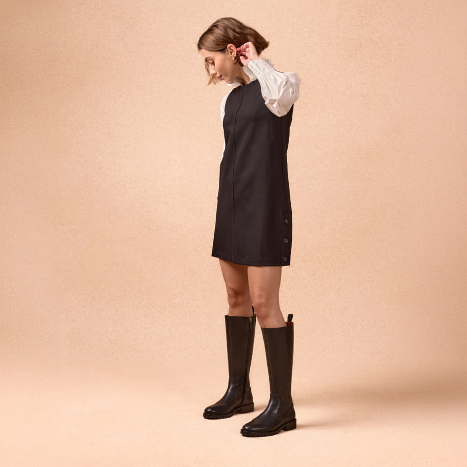 bottes en cuir lisse noir pour femme