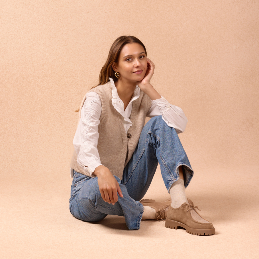 Taupe leather derbies for women