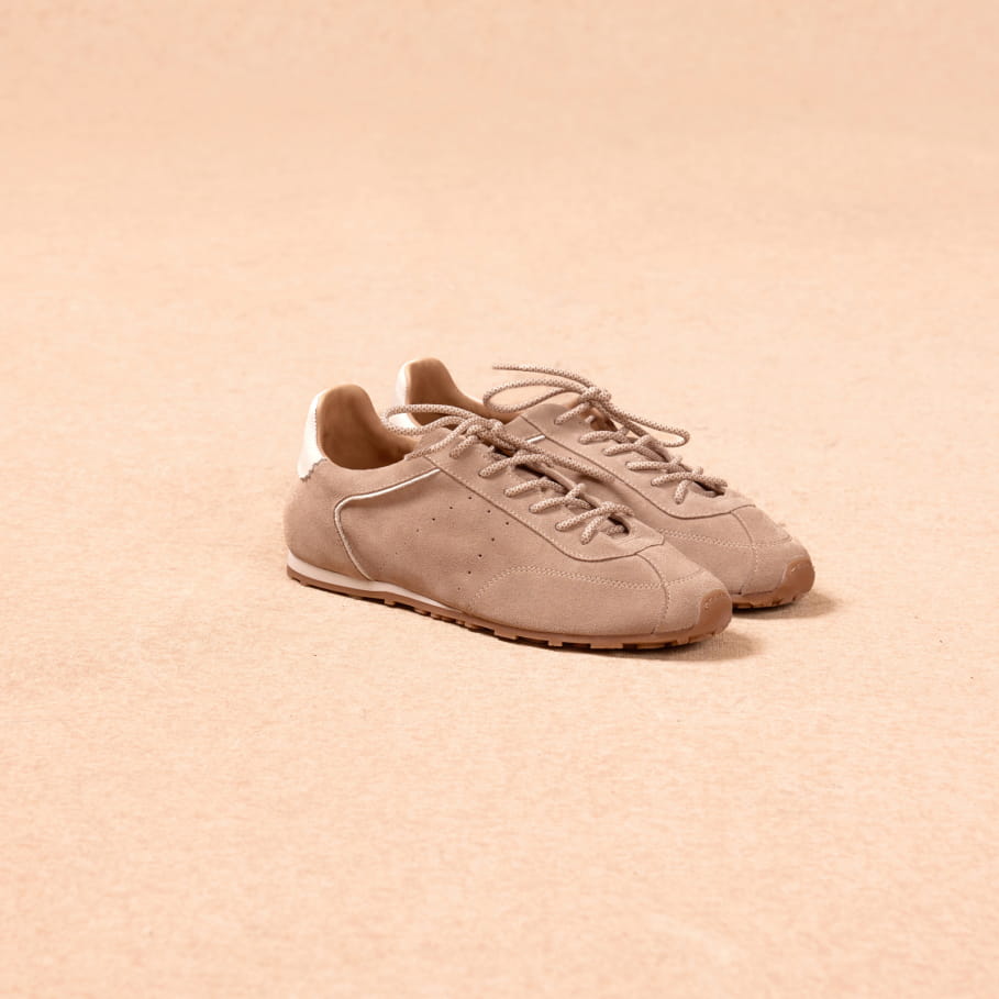 Taupe leather sneakers for women