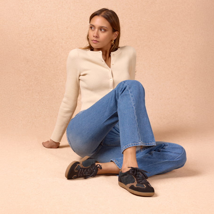 black and leopard leather sneakers for women