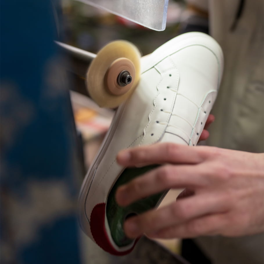 finishing a leather sneaker