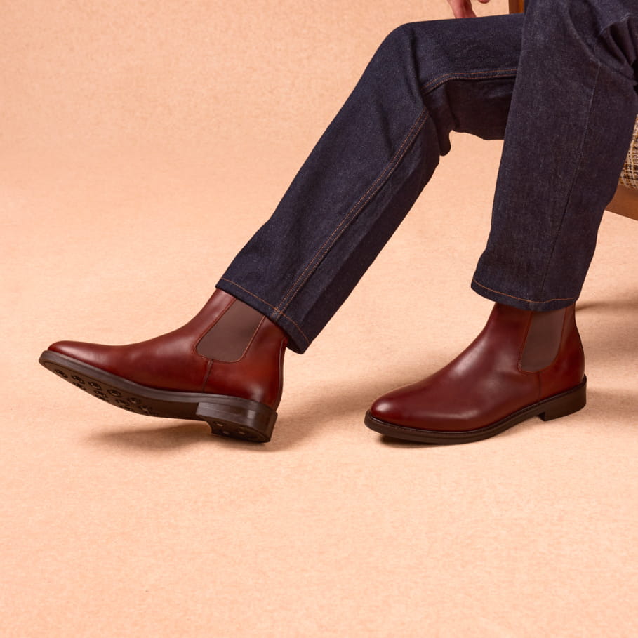 chelsea boots aus burgundischem leder für herren