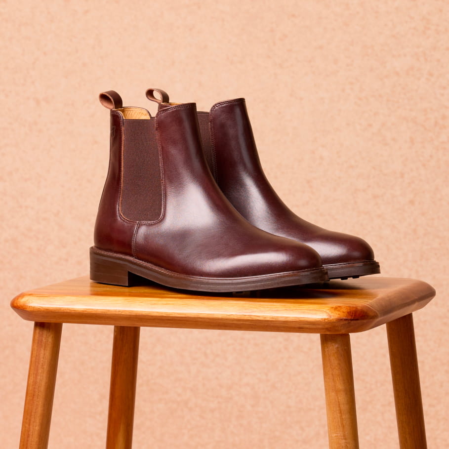 burgundy smooth leather ankle boots for men